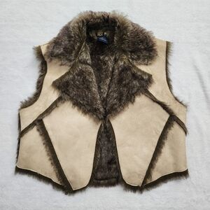 DEX Women's  Faux Fur Shearling Vest Brown Beige Winter Layer‎ Size Large